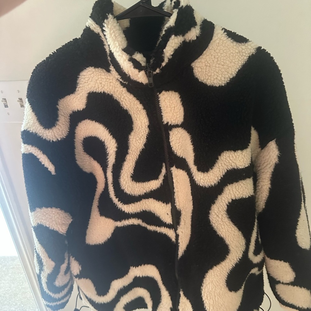 Cider Black & Cream Swirl Sherpa Zip Jacket